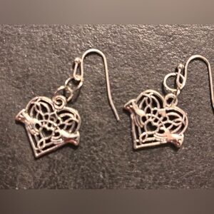 Silver tone Heart Irish Claddagh Earrings - handmade approx 1 inch x1inch